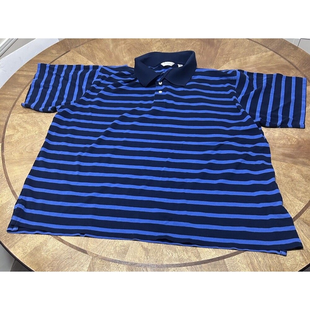 Turnbury Men’s Polo Shirt 100% Cotton Short Sleeve Blue Striped Size XXL